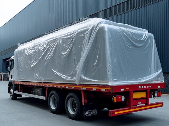 Custom industrial components on a step-deck trailer