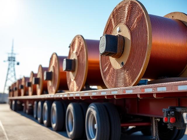 Spools of high-voltage cable and utility poles
