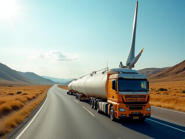 Wind turbine blade being escorted by pilot cars
